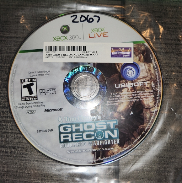 Xbox Other - Ghost Recon: Advanced Warfighter Xbox 360 Game Disc - Ubisoft